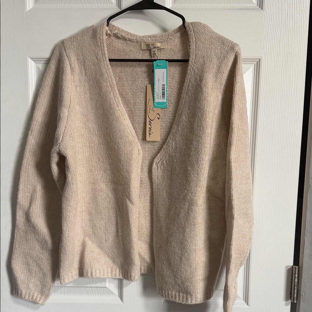 Simona Linen V-Neck Open Cardigan Sweater - Cream